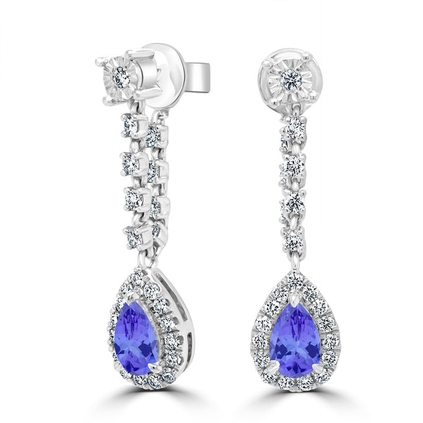 0.8ct Pear Tanzanite Earring with 0.44 cttw Diamond