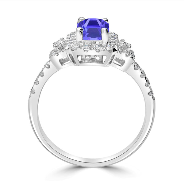 1.05ct Emerald Cut Tanzanite Ring with 0.54 cttw Diamond