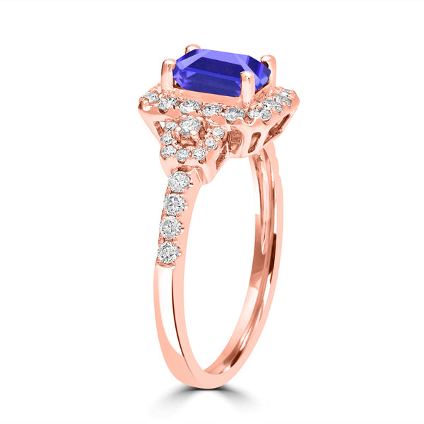 1.05ct Emerald Cut Tanzanite Ring with 0.54 cttw Diamond