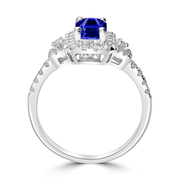 1.05ct Emerald Cut Tanzanite Ring with 0.54 cttw Diamond