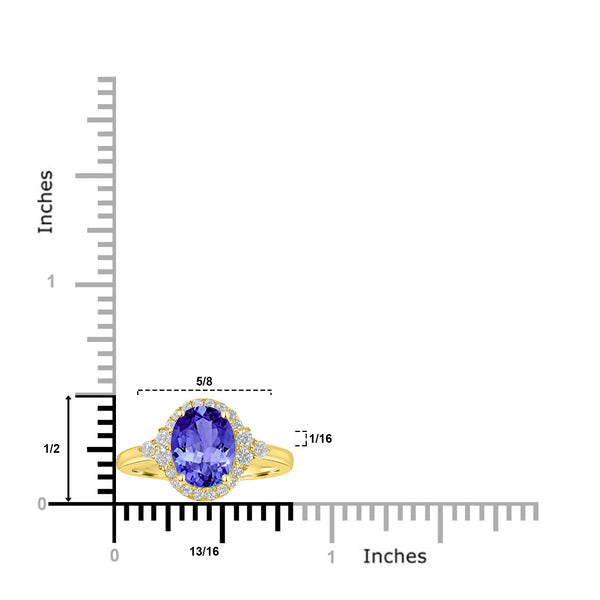 1.8ct Oval Tanzanite Ring with 0.3 cttw Diamond