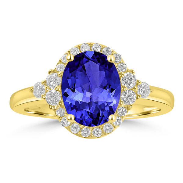 1.8ct Oval Tanzanite Ring with 0.3 cttw Diamond