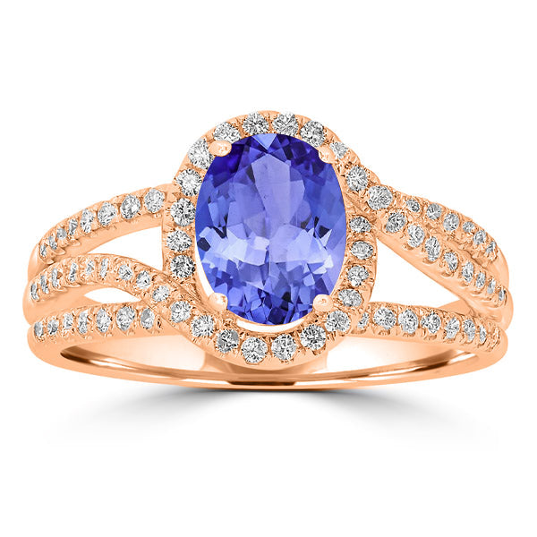 1.2ct Oval Tanzanite Ring with 0.41 cttw Diamond