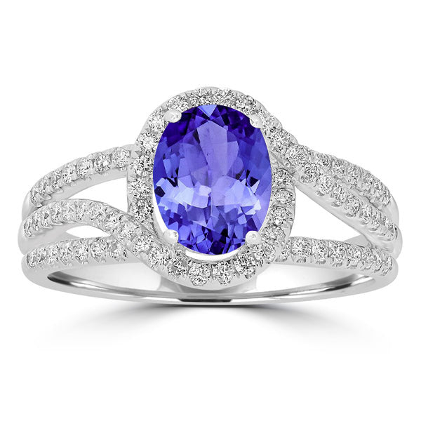 1.2ct Oval Tanzanite Ring with 0.41 cttw Diamond