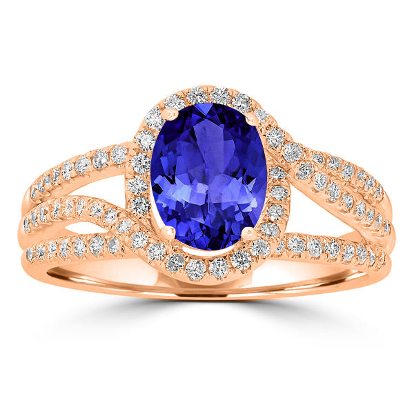 1.2ct Oval Tanzanite Ring with 0.41 cttw Diamond