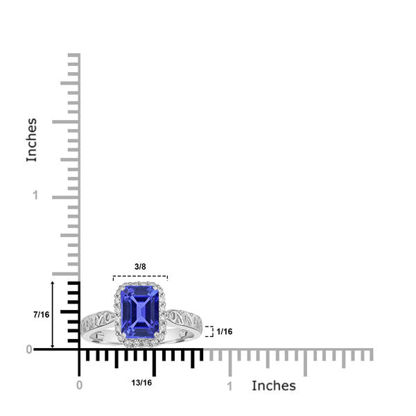 1.6ct Emerald Cut Tanzanite Ring with 0.2 cttw Diamond