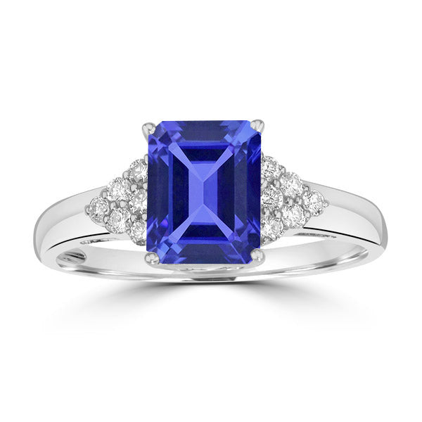 1.6ct Emerald Cut Tanzanite Ring with 0.16 cttw Diamond