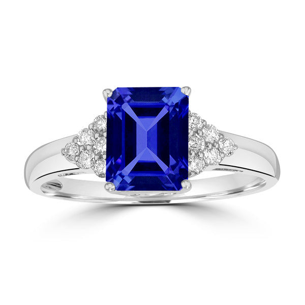 1.6ct Emerald Cut Tanzanite Ring with 0.16 cttw Diamond