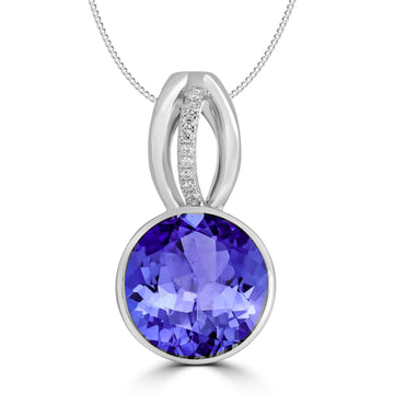 5ct Round Tanzanite Pendant with 0.03 cttw Diamond