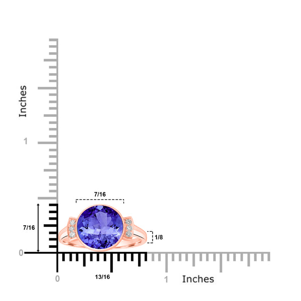 5ct Round Tanzanite Ring with 0.08 cttw Diamond