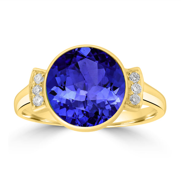 5ct Round Tanzanite Ring with 0.08 cttw Diamond