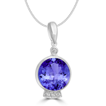 5ct Round Tanzanite Pendant with 0.05 cttw Diamond