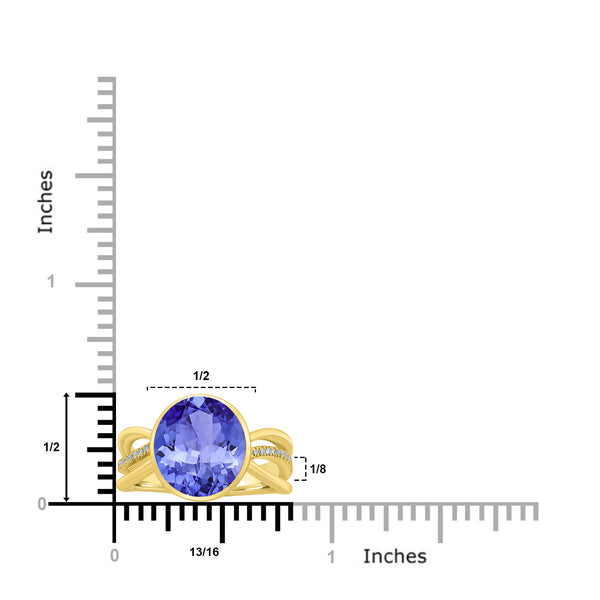 5ct Round Tanzanite Ring with 0.08 cttw Diamond