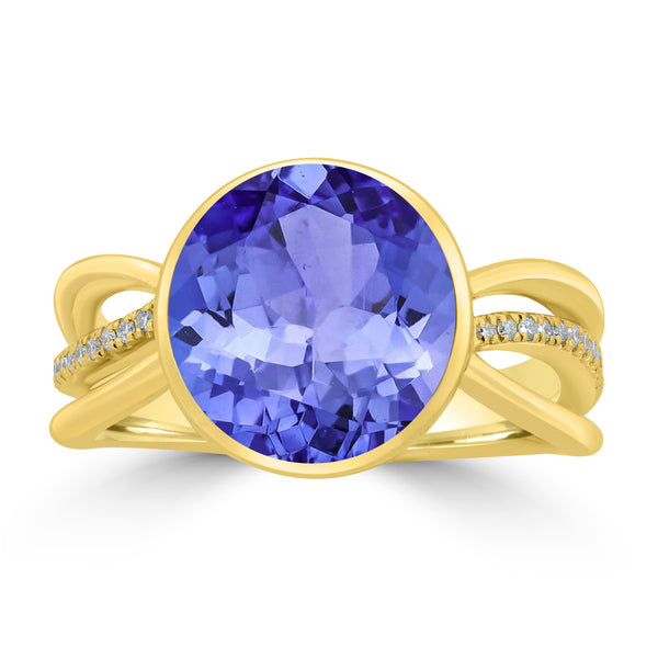 5ct Round Tanzanite Ring with 0.08 cttw Diamond