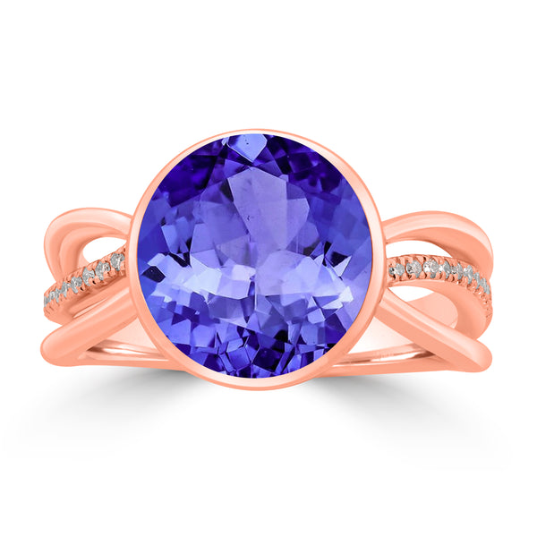 5ct Round Tanzanite Ring with 0.08 cttw Diamond