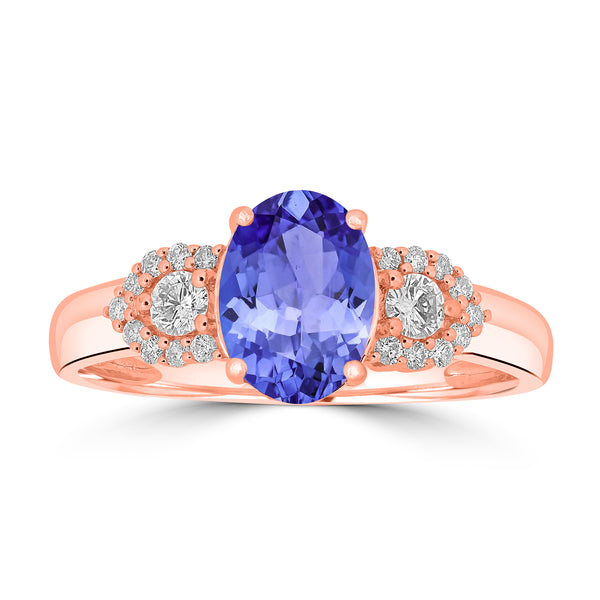 1.2ct Oval Tanzanite Ring with 0.23 cttw Diamond