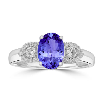 1.2ct Oval Tanzanite Ring with 0.23 cttw Diamond