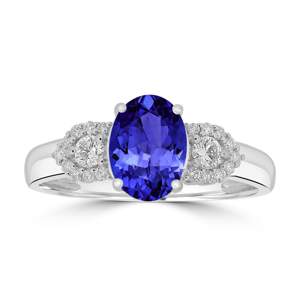 1.2ct Oval Tanzanite Ring with 0.23 cttw Diamond