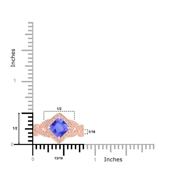 1.05ct Cushion Tanzanite Ring with 0.33 cttw Diamond