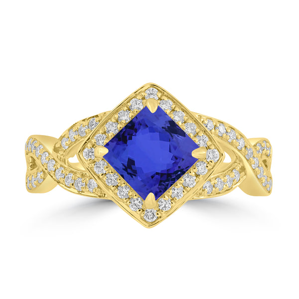 1.05ct Cushion Tanzanite Ring with 0.33 cttw Diamond