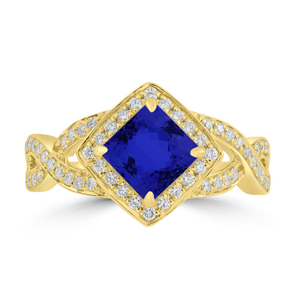 1.05ct Cushion Tanzanite Ring with 0.33 cttw Diamond