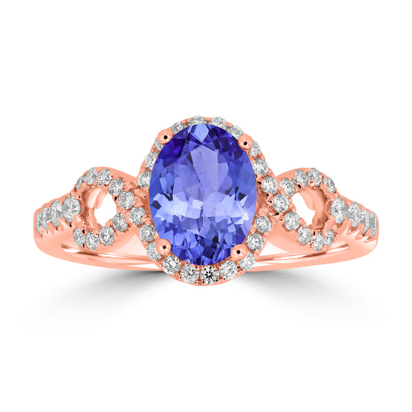 1.2ct Oval Tanzanite Ring with 0.34 cttw Diamond