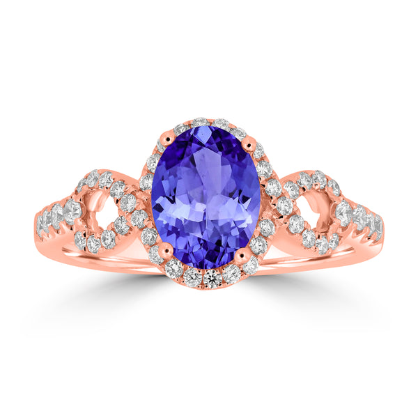 1.2ct Oval Tanzanite Ring with 0.34 cttw Diamond