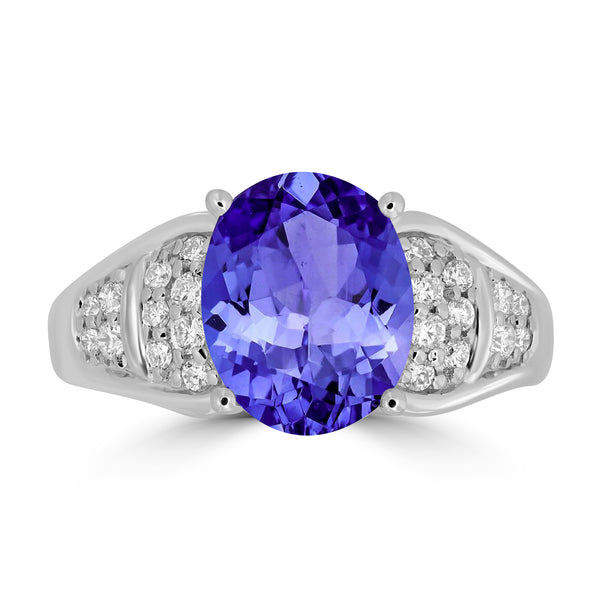 2.85ct Oval Tanzanite Ring with 0.23 cttw Diamond