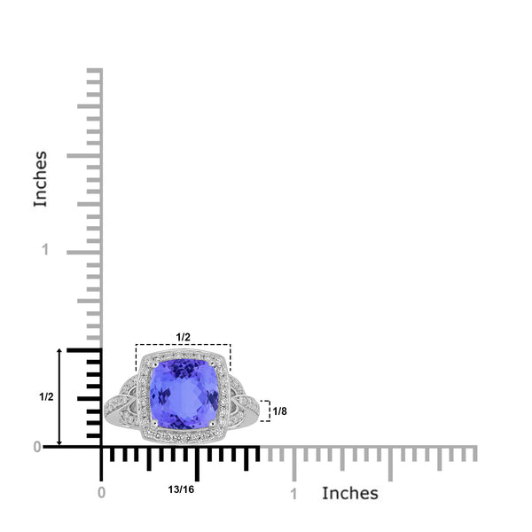 3.4ct Cushion Tanzanite Ring with 0.44 cttw Diamond