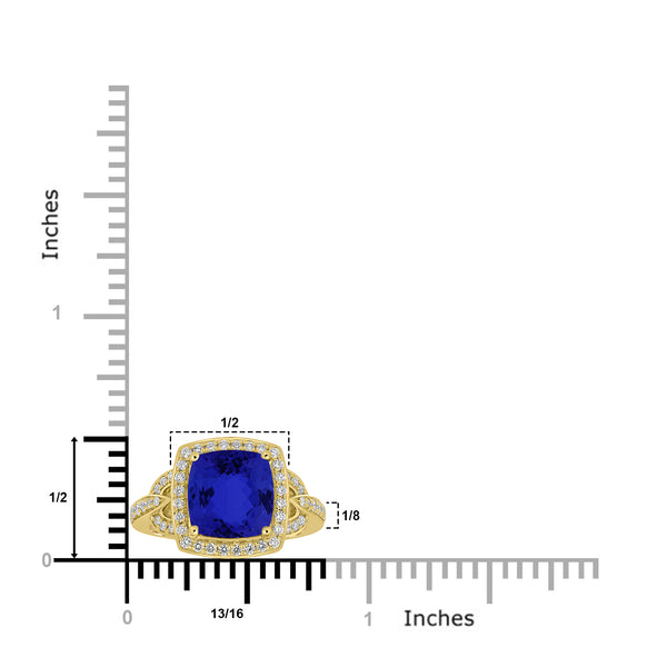 3.4ct Cushion Tanzanite Ring with 0.44 cttw Diamond
