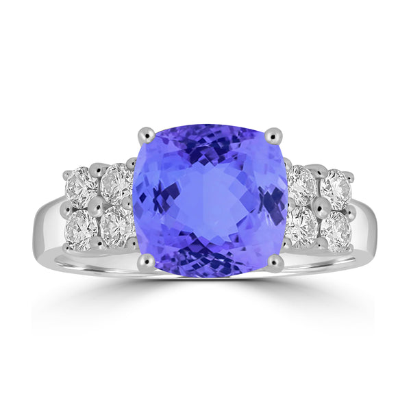 2.85ct Cushion Tanzanite Ring with 0.44 cttw Diamond