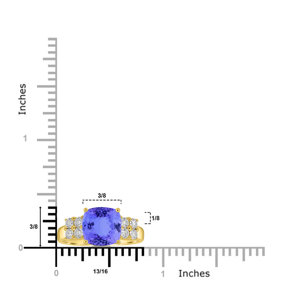 2.85ct Cushion Tanzanite Ring with 0.44 cttw Diamond