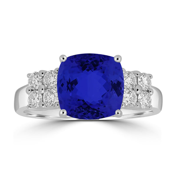 2.85ct Cushion Tanzanite Ring with 0.44 cttw Diamond