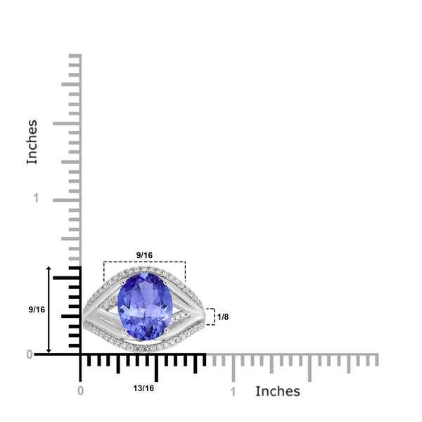 3.9ct Oval Tanzanite Ring with 0.34 cttw Diamond