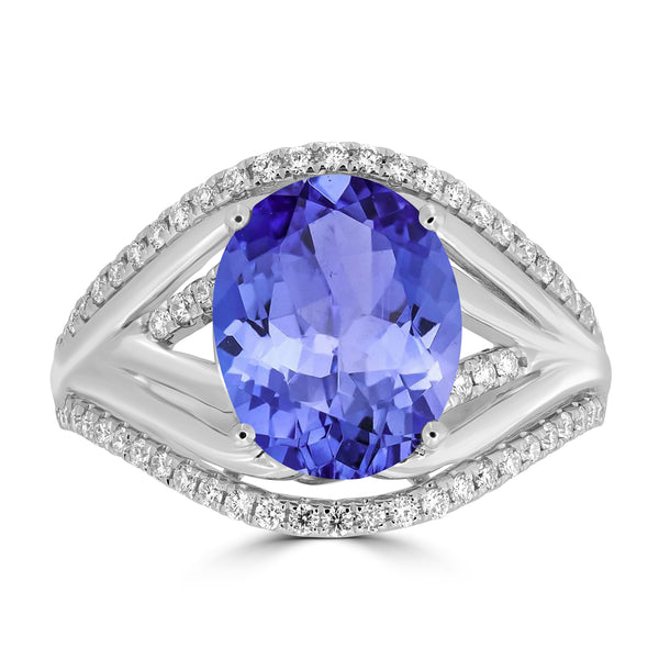 3.9ct Oval Tanzanite Ring with 0.34 cttw Diamond