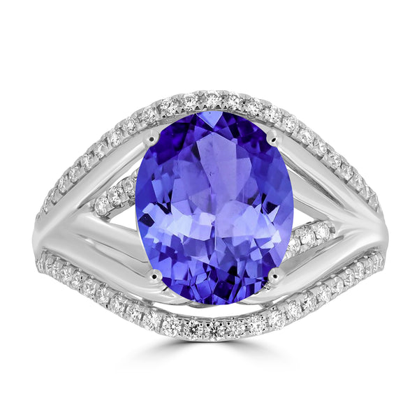 3.9ct Oval Tanzanite Ring with 0.34 cttw Diamond