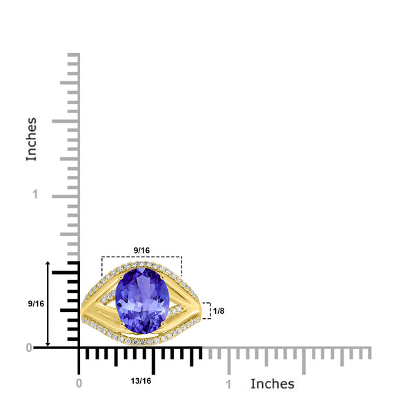 3.9ct Oval Tanzanite Ring with 0.34 cttw Diamond