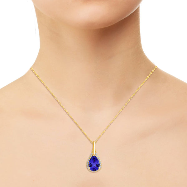 2.05ct Pear Tanzanite Pendant with 0.13 cttw Diamond