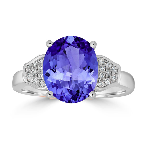 3.9ct Oval Tanzanite Ring with 0.1 cttw Diamond