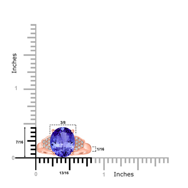 3.9ct Oval Tanzanite Ring with 0.1 cttw Diamond