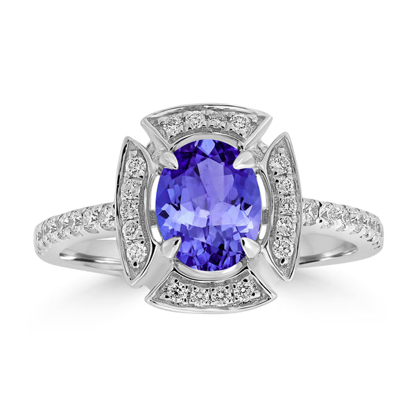 1ct Oval Tanzanite Ring with 0.27 cttw Diamond