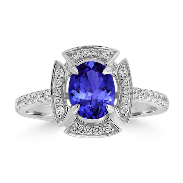 1ct Oval Tanzanite Ring with 0.27 cttw Diamond