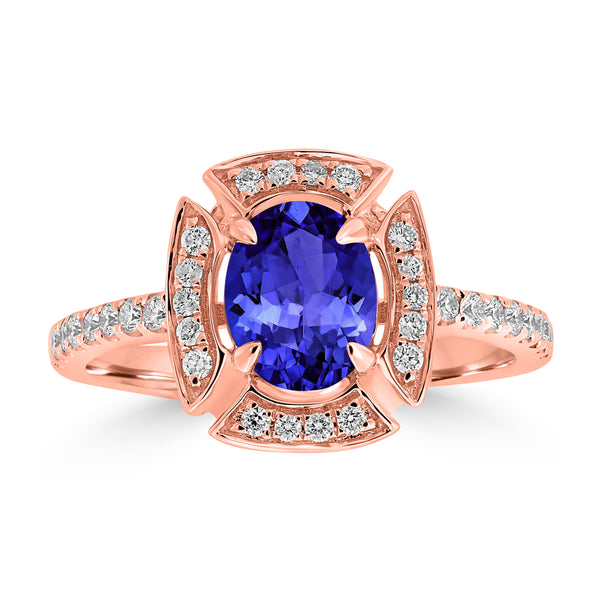 1ct Oval Tanzanite Ring with 0.27 cttw Diamond