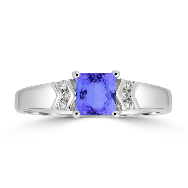 0.64ct Cushion Tanzanite Ring with 0.06 cttw Diamond