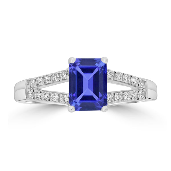 1.05ct Emerald Cut Tanzanite Ring with 0.18 cttw Diamond