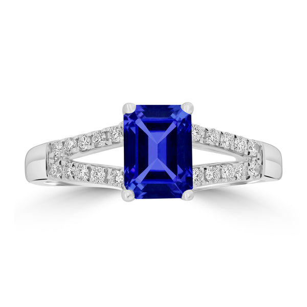 1.05ct Emerald Cut Tanzanite Ring with 0.18 cttw Diamond