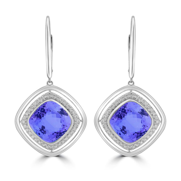 9.4ct Cushion Tanzanite Earring with 0.31 cttw Diamond