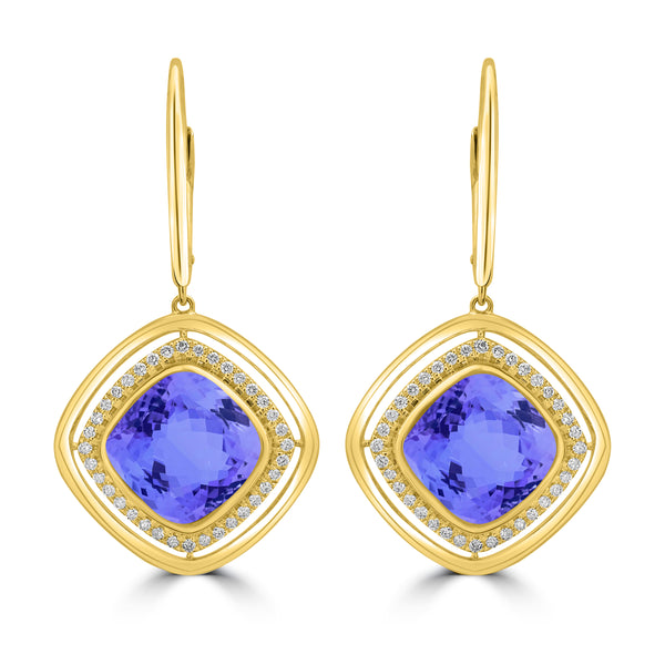 9.4ct Cushion Tanzanite Earring with 0.31 cttw Diamond