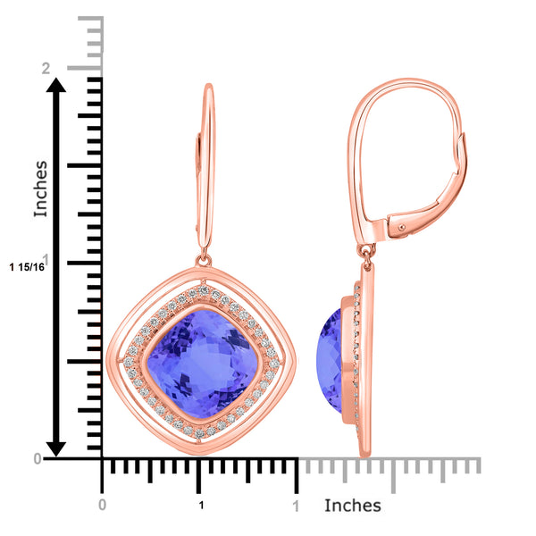 9.4ct Cushion Tanzanite Earring with 0.31 cttw Diamond