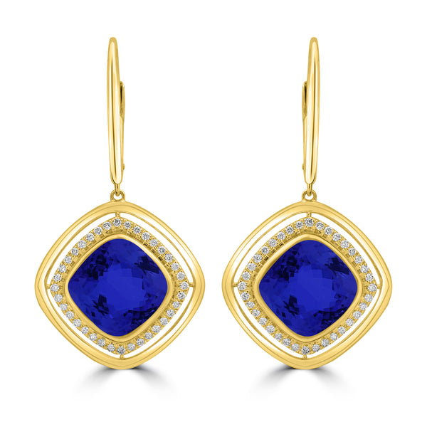 9.4ct Cushion Tanzanite Earring with 0.31 cttw Diamond